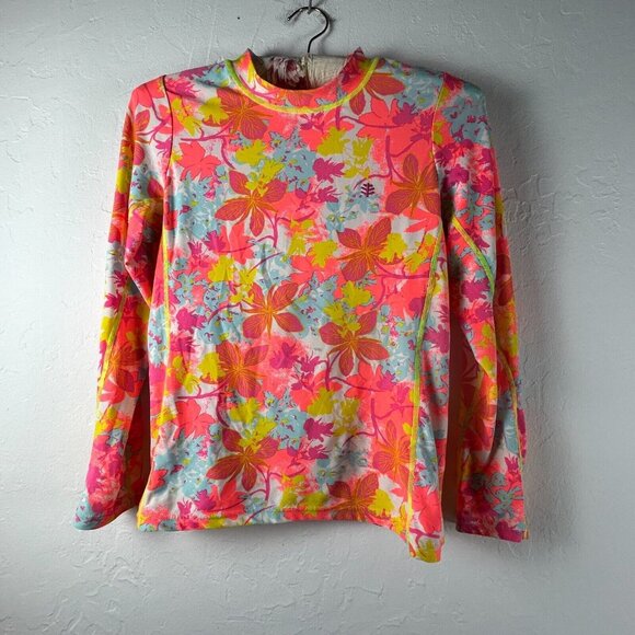 Coolibar Girls Large Colorful Floral Rash Guard Long Sleeve Swimwear Stretch